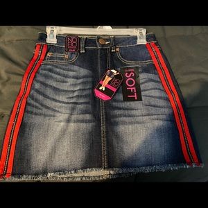 Junior Mid Rise Denim Skirt with Red Stripes